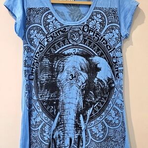 Moon Flower Blue Bali Elephant T-Shirt Dress